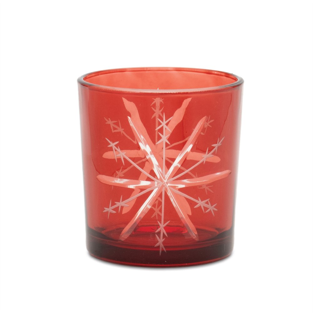 Set of Three Red Abstract Glass Tabletop Votive Candle Holders
