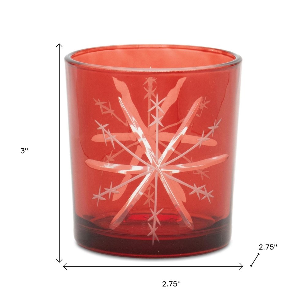 Set of Three Red Abstract Glass Tabletop Votive Candle Holders