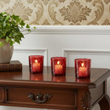 Set of Three Red Abstract Glass Tabletop Votive Candle Holders