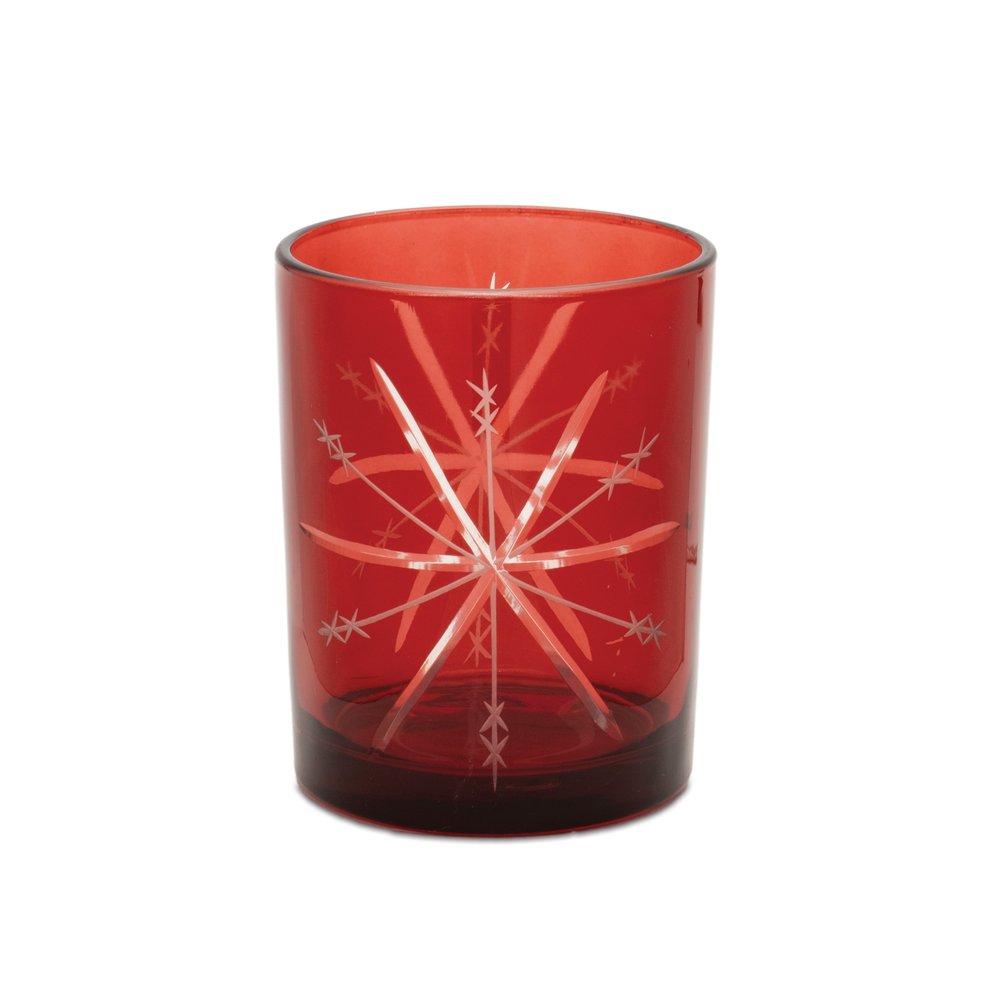 Set of Two Red Hammered Glass Tabletop Votive Candle Holders