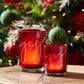 Set of Two Red Hammered Glass Tabletop Votive Candle Holders