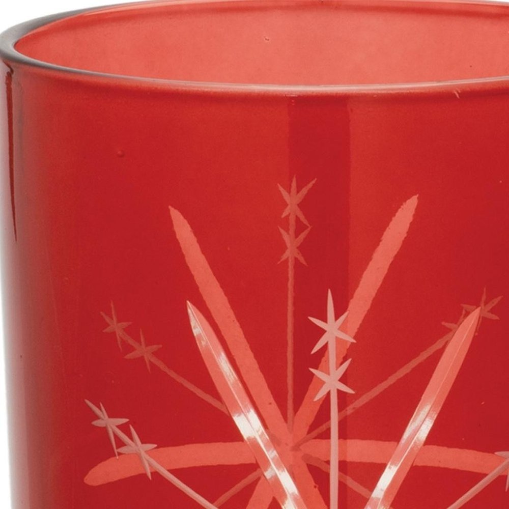 Set of Two Red Hammered Glass Tabletop Votive Candle Holders