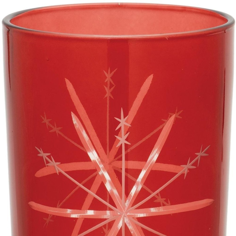 Set of Two Red Hammered Glass Tabletop Votive Candle Holders