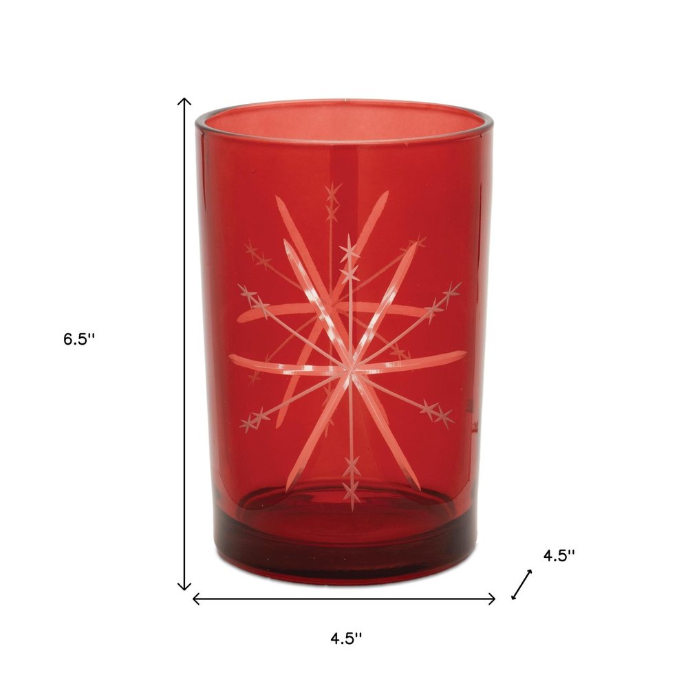 Set of Two Red Hammered Glass Tabletop Votive Candle Holders