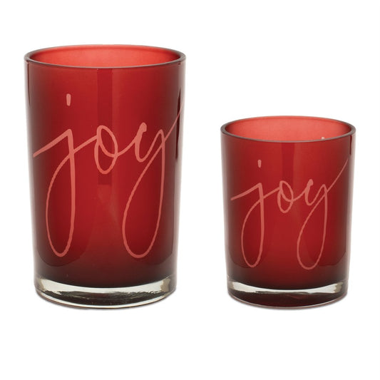 Set of Two Red Snowflake Glass Tabletop Votive Candle Holders