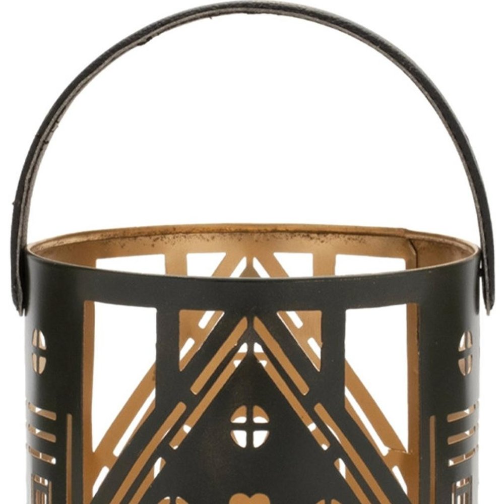 Set of Three Black And Gold Hammered Glass Tabletop Pillar Candle Holders