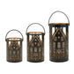 Set of Three Black And Gold Hammered Glass Tabletop Pillar Candle Holders
