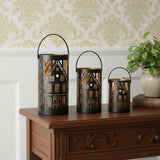 Set of Three Black And Gold Hammered Glass Tabletop Pillar Candle Holders