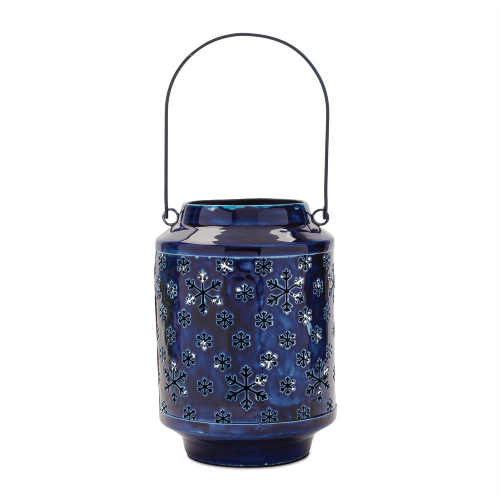 10" Blue Abstract Iron Tabletop Pillar Candle Holder