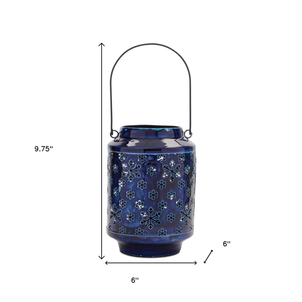10" Blue Abstract Iron Tabletop Pillar Candle Holder
