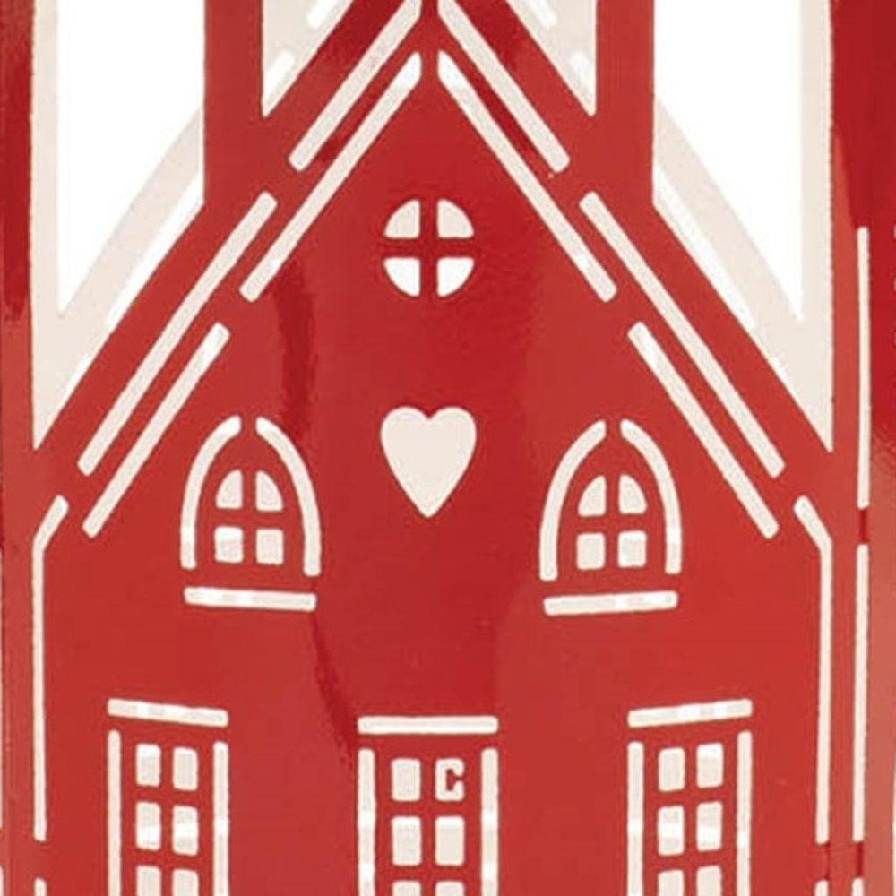 Set of Three Red And White Abstract Iron Tabletop Pillar Candle Holders