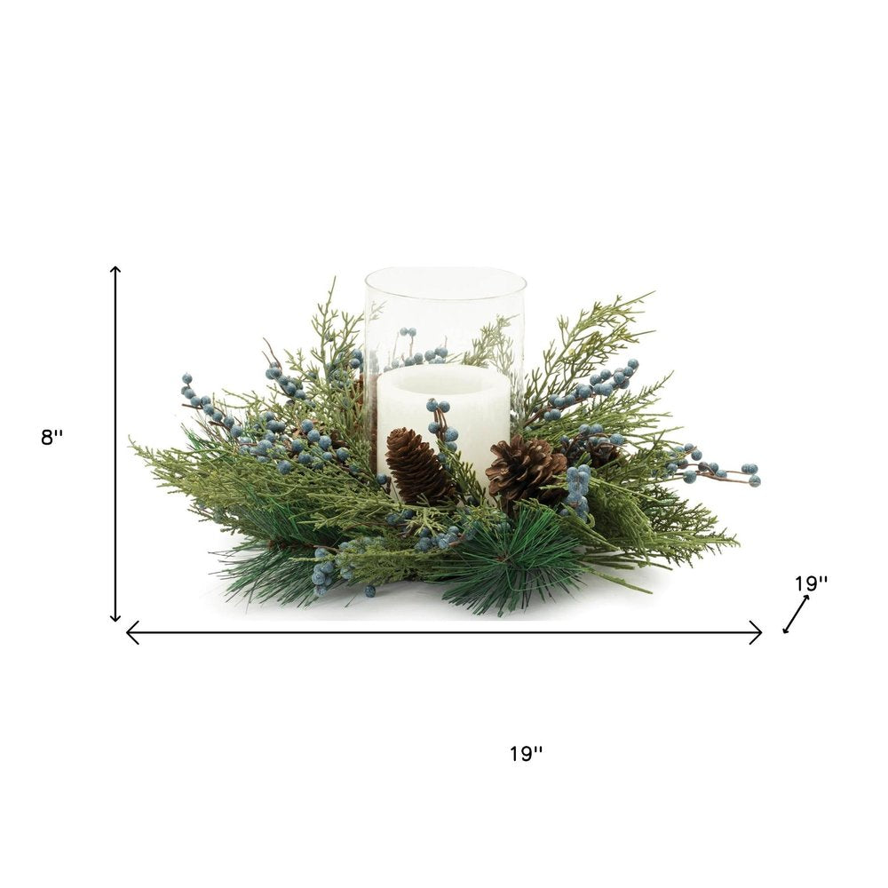 8" Blue And Green Abstract Plastic Tabletop Pillar Candle Holder