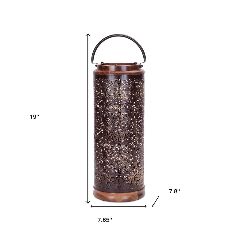 19" Brown Abstract Manufactured Wood Tabletop Pillar Candle Holder