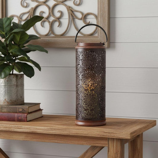 19" Brown Abstract Manufactured Wood Tabletop Pillar Candle Holder