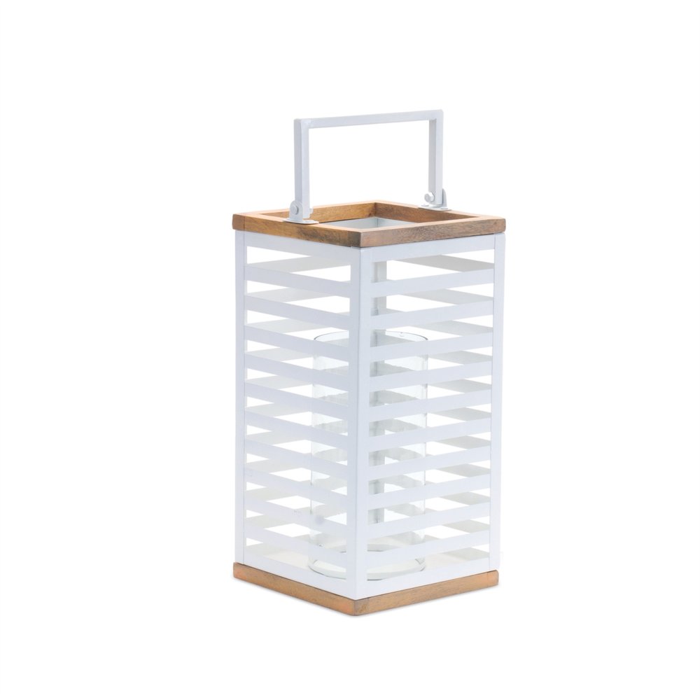Set of Two White Abstract Metal Tabletop Pillar Candle Holders