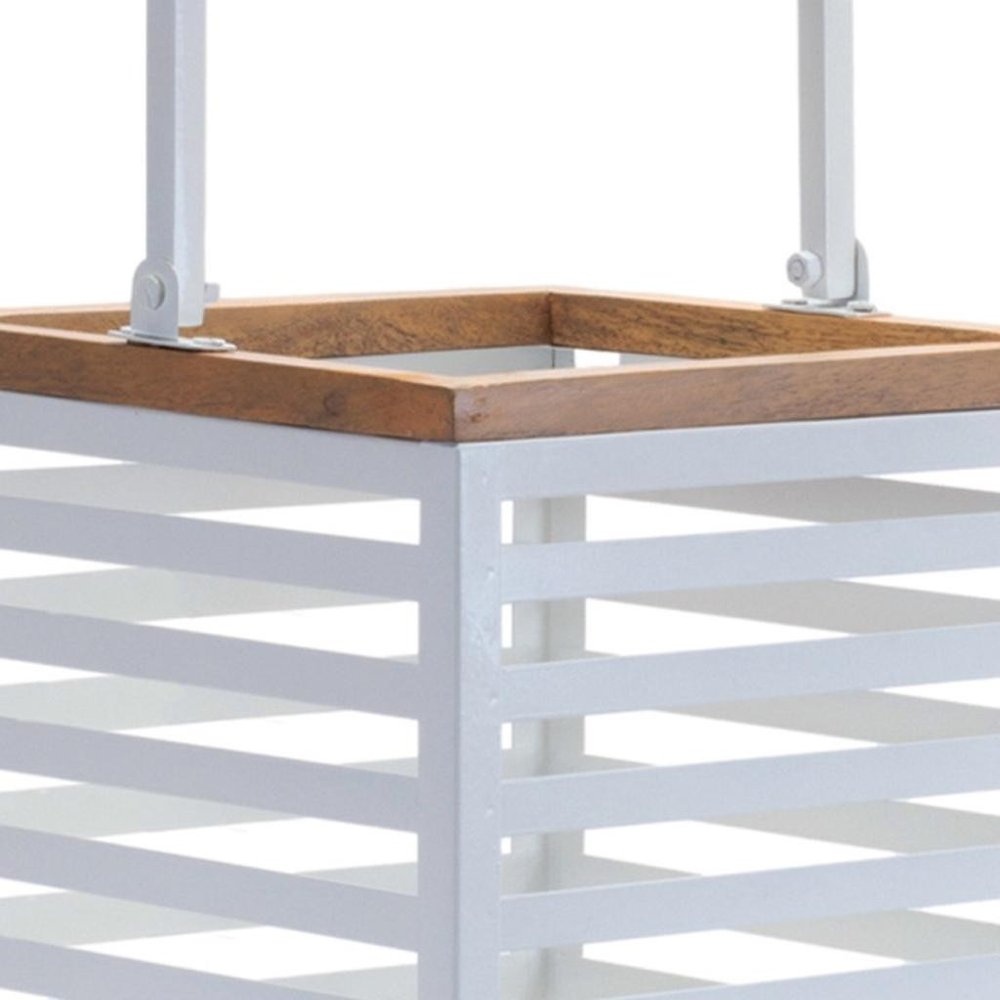 Set of Two White Abstract Metal Tabletop Pillar Candle Holders