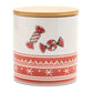 Set of Four Red And White Striped Ceramic And Wood Christmas Lidded Canisters