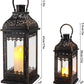Set of Two Black Distressed Filigree Metal Tabletop Lantern Candle Holders