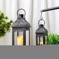 Set of Two Black Distressed Filigree Metal Tabletop Lantern Candle Holders