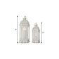 Set of Two White Distressed Ornate Metal Tabletop Lantern Candle Holders