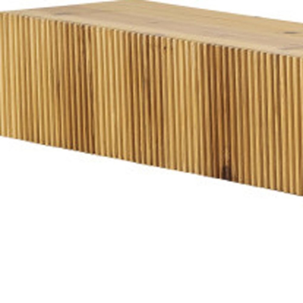 59" Natural Ribbed Texture Solid Wood Wall Mounted Mantel Floating Shelf