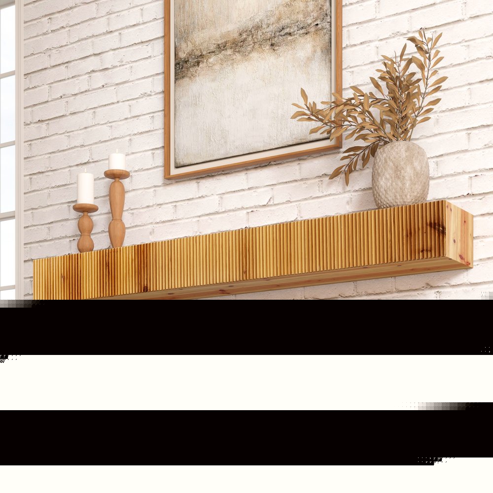59" Natural Ribbed Texture Solid Wood Wall Mounted Mantel Floating Shelf