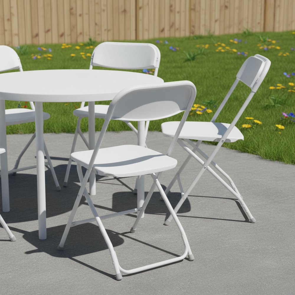 Set of Four White Metal Outdoor Folding Stacking Dining Chairs