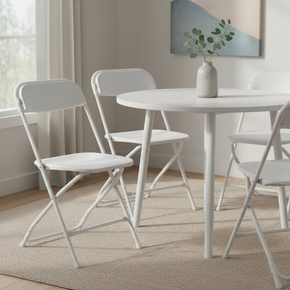 Set of Four White Metal Outdoor Folding Stacking Dining Chairs