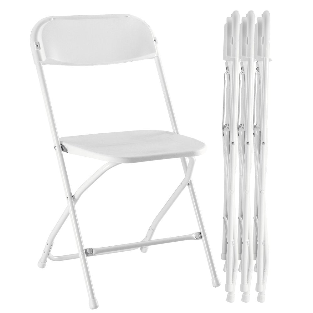 Set of Four White Metal Outdoor Folding Stacking Dining Chairs