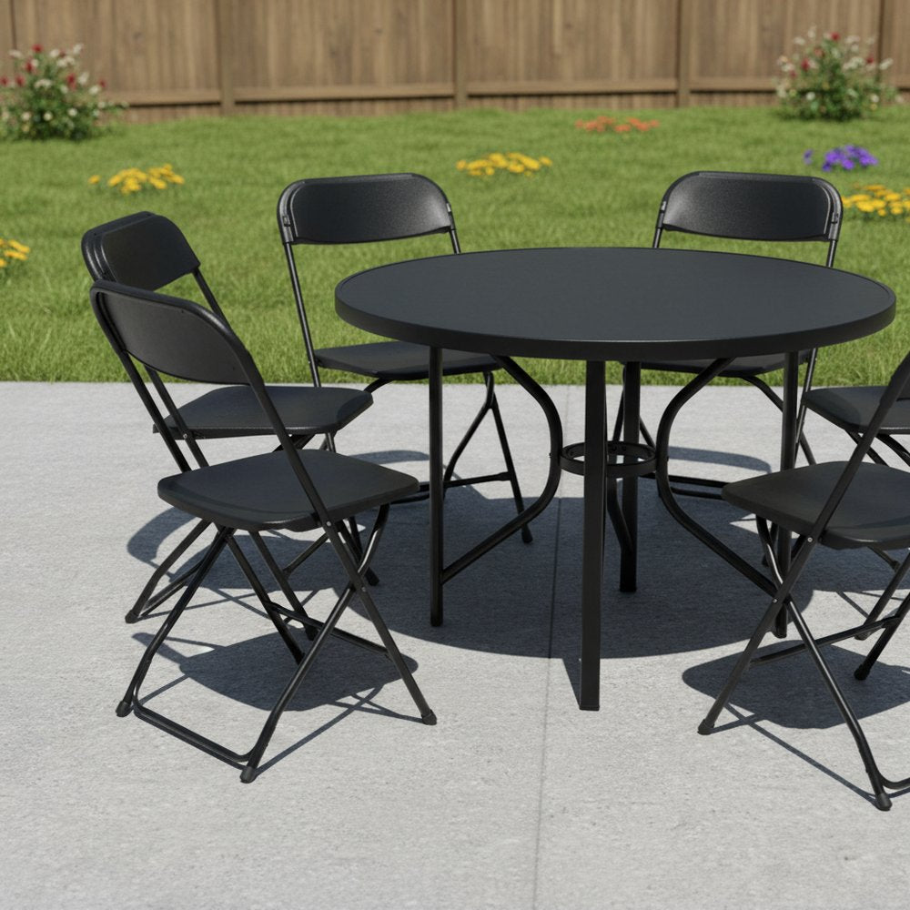 Set of Six Black Metal Outdoor Folding Stacking Dining Chairs