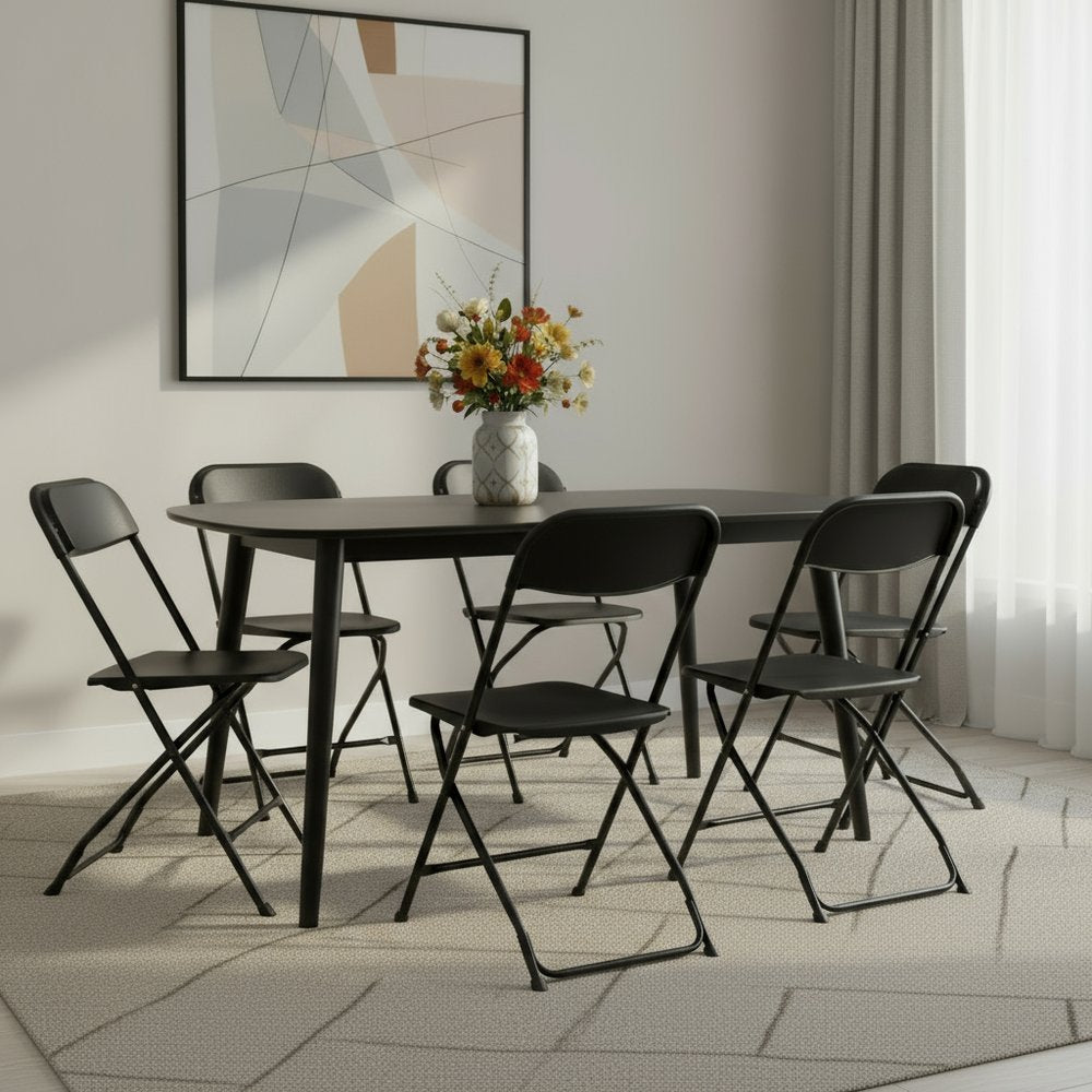 Set of Six Black Metal Outdoor Folding Stacking Dining Chairs