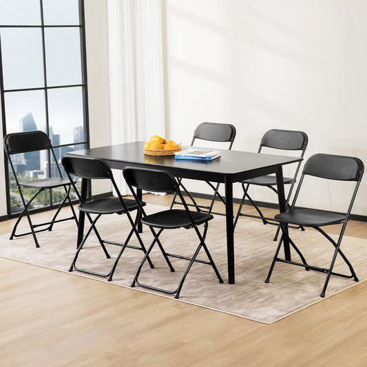 Set of Six Black Metal Outdoor Folding Stacking Dining Chairs