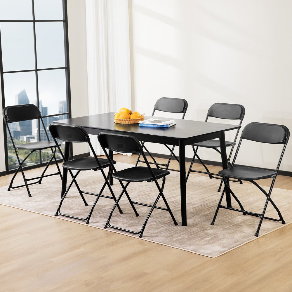 Set of Six Black Metal Outdoor Folding Stacking Dining Chairs