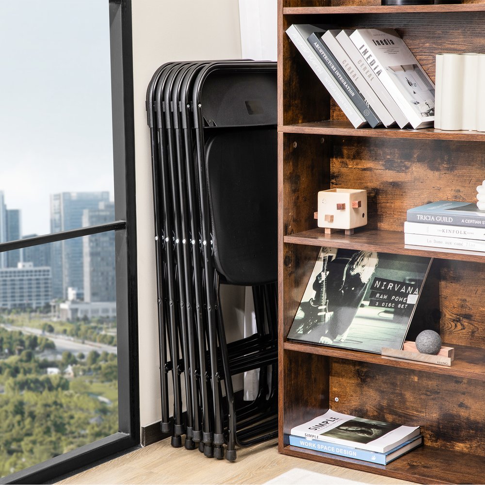 Set of Six Black Metal Outdoor Folding Stacking Dining Chairs