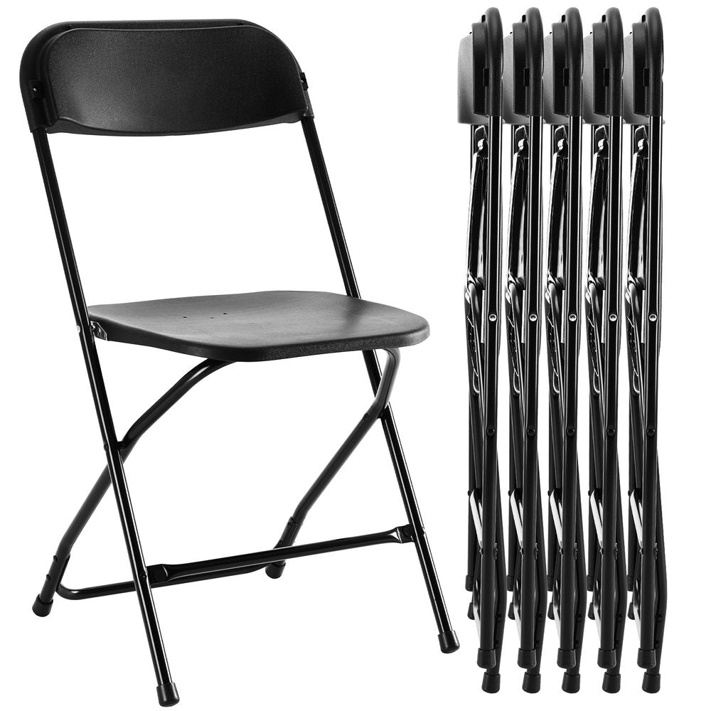 Set of Six Black Metal Outdoor Folding Stacking Dining Chairs