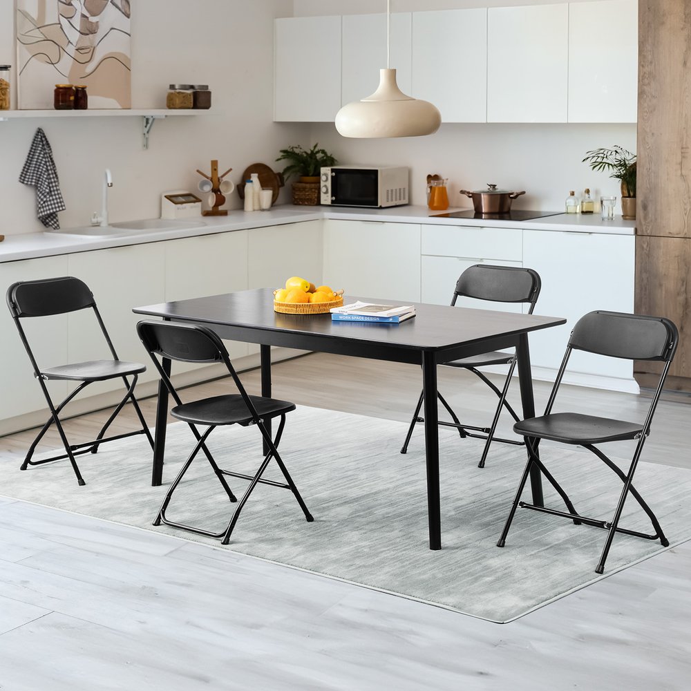 Set of Six Black Metal Outdoor Folding Stacking Dining Chairs