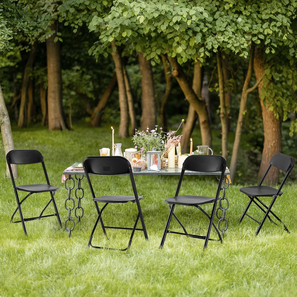 Set of Six Black Metal Outdoor Folding Stacking Dining Chairs