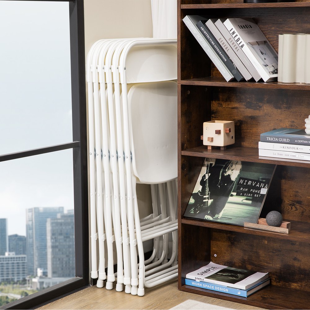 Set of Six White Metal Outdoor Folding Stacking Dining Chairs