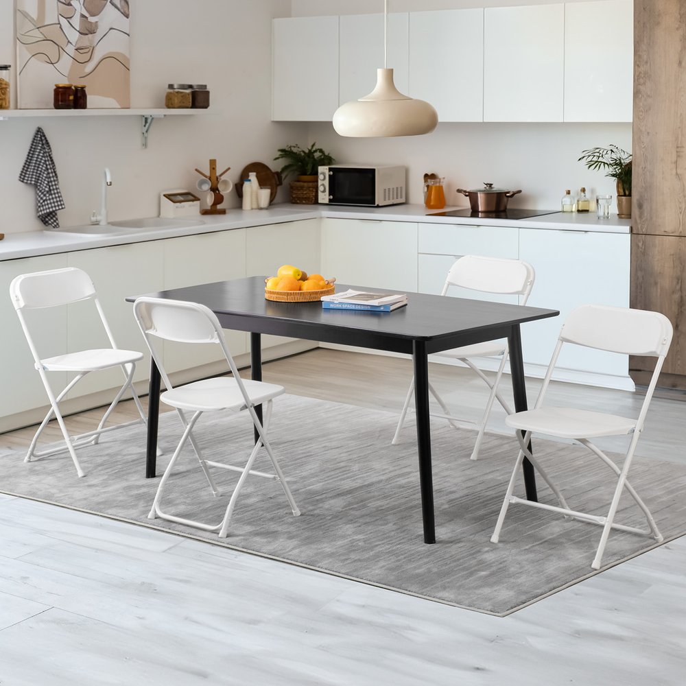 Set of Six White Metal Outdoor Folding Stacking Dining Chairs