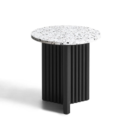 23" White and Black Faux Terrazzo and Wood Round Pedestal End Table