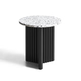 23" White and Black Faux Terrazzo and Wood Round Pedestal End Table
