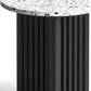 23" White and Black Faux Terrazzo and Wood Round Pedestal End Table