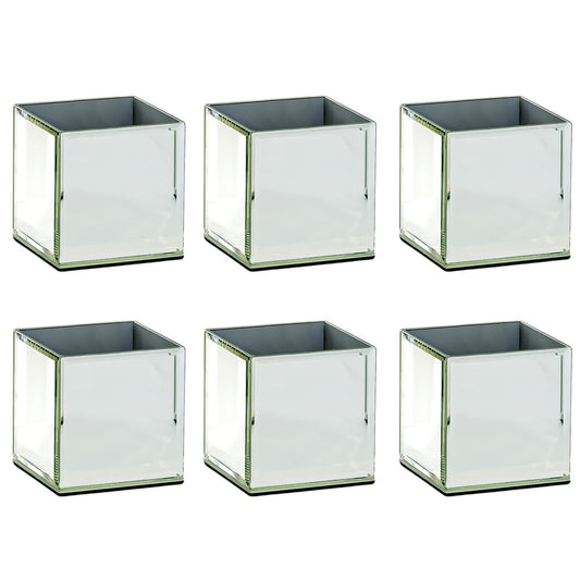 Set of Six Silver Mirrored Glass Square Table Vases