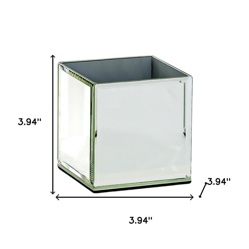 Set of Six Silver Mirrored Glass Square Table Vases
