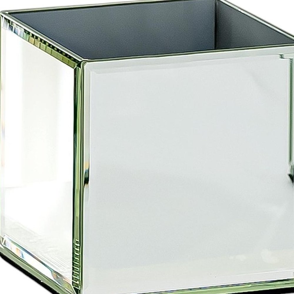 Set of Six Silver Mirrored Glass Square Table Vases