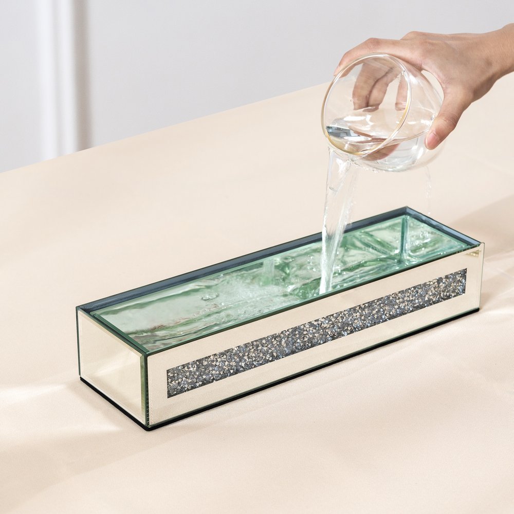 13" Silver Crystal And Mirrored Glass Table Vase With Crystals