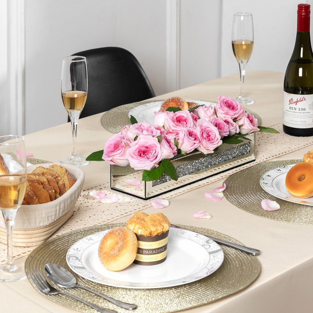 13" Silver Crystal And Mirrored Glass Table Vase With Crystals