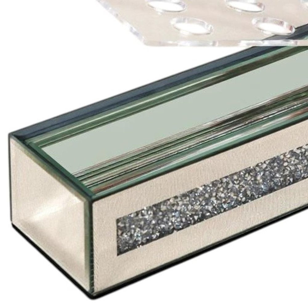 13" Silver Crystal And Mirrored Glass Table Vase With Crystals