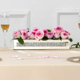 13" Silver Crystal And Mirrored Glass Table Vase With Crystals
