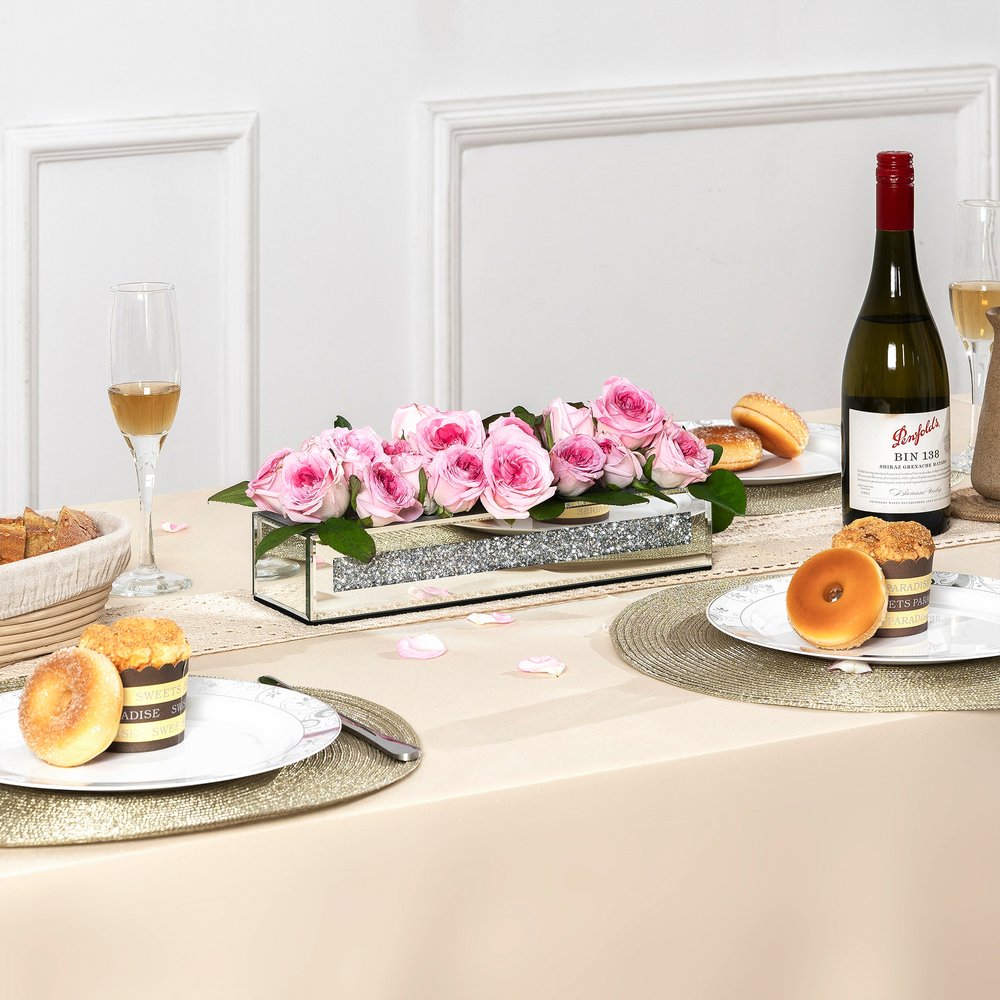 13" Silver Crystal And Mirrored Glass Table Vase With Crystals